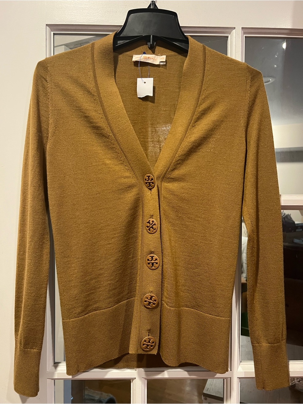 Tory Burch Simone Mustard V-Neck Button Cardigan
